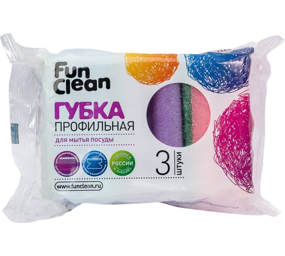 Изображение товара Губка для посуды Fun Clean профильная, 3 шт. 6796