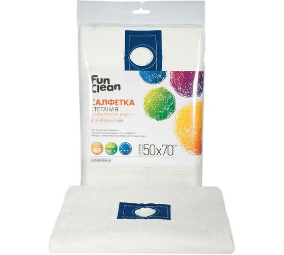 Изображение товара Сухая салфетка Fun Clean стеганая, 50х70 см, 1 шт., с фиксатором швабры 7832