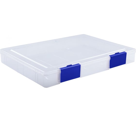 Изображение товара Папка для документов СТАММ А4, 235х310х40 мм, пластик, прозрачная, синие защелки ПД21