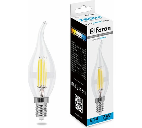Изображение товара Светодиодная лампа FERON LB-67 Свеча на ветру E14 7W 6400K, 38233