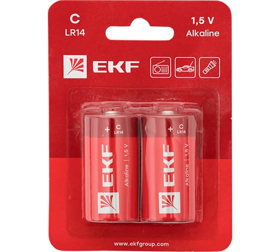 Изображение товара Алкалиновая батарейка EKF типа C(LR14) блистер 2шт. LR14-BL2