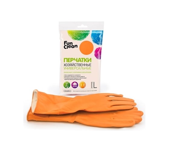 Изображение товара Хозяйственные универсальные перчатки Fun Clean оранжевые, р. L 6486