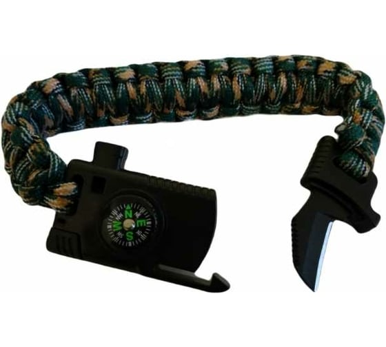 Изображение товара Браслет из паракорда со свистком, компасом, лезвием и огнивом Следопыт 24.5x2 см PF-PD-03S