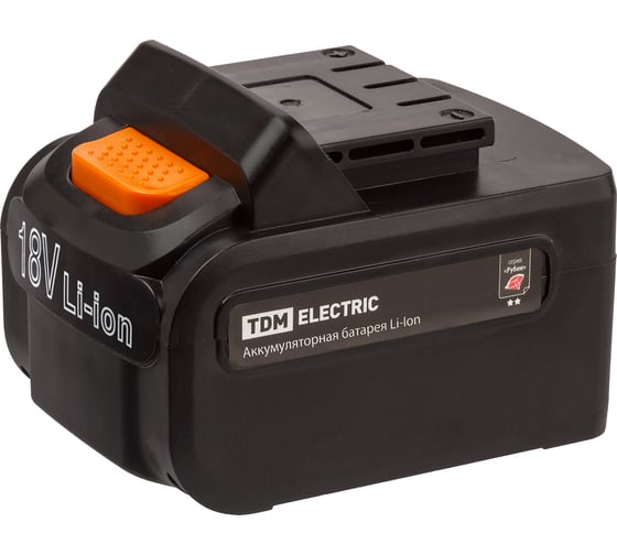 Изображение товара Аккумулятор 18 В, 2 А*ч, Li-Ion, Рубин для дрелей-шуруповертов ДША-18-ЛK1 TDM ELECTRIC SQ1030-0214