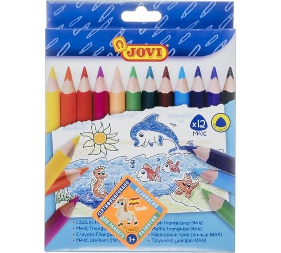 Изображение товара Цветные карандаши JOVI Maxi, 12 цветов, трехгран., утолщенные, заточен., картон, 735/12