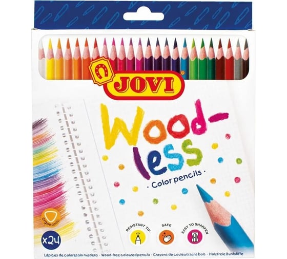 Изображение товара Цветные карандаши JOVI пластиковые Wood-less, 24 цв., трехгранные, заточен., картон 734/24