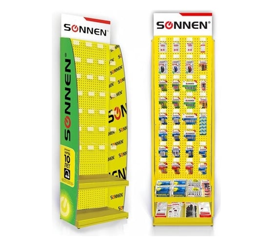 Изображение товара Напольная стойка для размещения товара SONNEN 205x60x50 см, 25 крючков, 2 полки, металл 504995