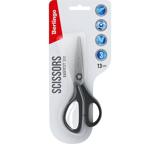 Изображение товара Ножницы Berlingo Easycut 350 13 см, серые, эргономичные ручки, мягкие вставки, европодвес DNn_13035_c