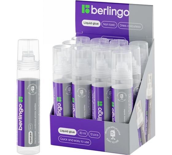 Изображение товара Набор клея канцелярского Berlingo, 12 шт , с плоским силиконовым аппликатором, 30 мл  FNn_06130