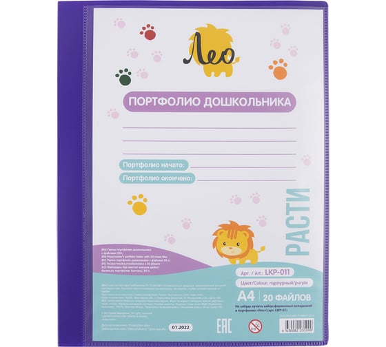 Изображение товара Папка-портфолио дошкольника с файлами Лео Расти 20 листов A4, 700 мкм, 15 мм, песок, 1 пурпурный 662329