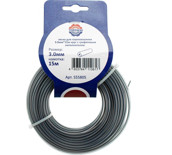 Изображение товара Леска для триммера TGS 3 мм, 15 м, круг с графитовым наполнителем, серебро TORGWIN S55805