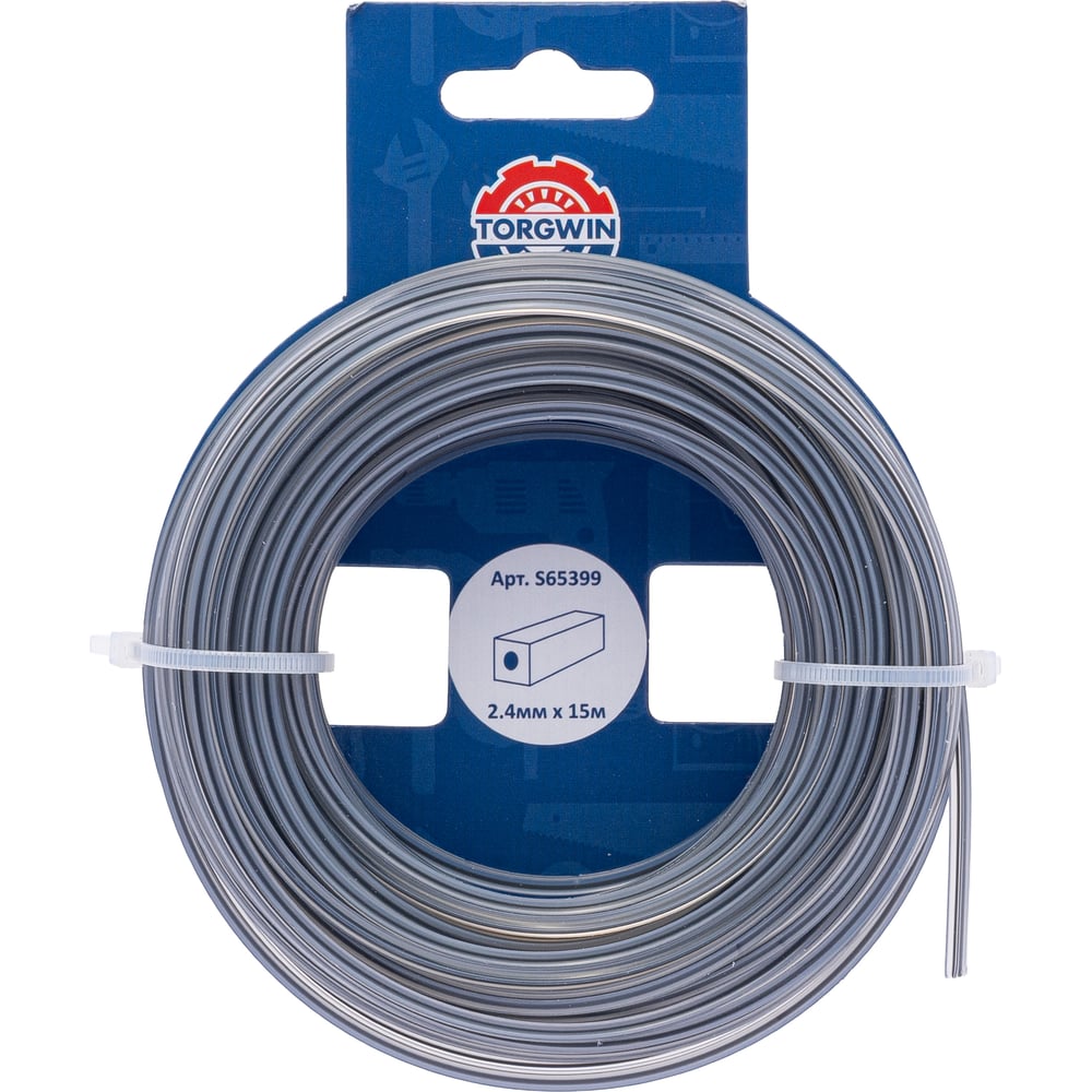 Изображение товара Леска для триммера TGS 2.4 мм 15 м армированная квадрат с графитовым наполнителем серебро