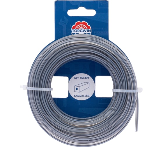 Изображение товара Леска для триммера TGS 2.4 мм, 15 м, квадрат с графитовым наполнителем, серебро TORGWIN S65399