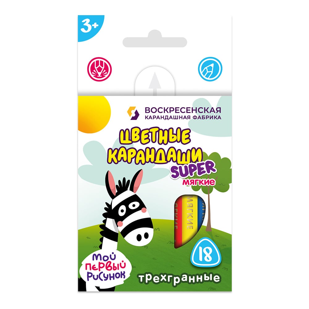 Изображение товара Набор цветных карандашей Воскресенская карандашная фабрика Зебра 18 цветов