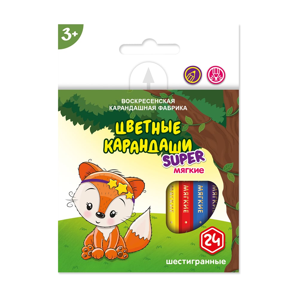 Изображение товара Набор цветных карандашей Воскресенская Лисенок 8 шт 24 цвета короткие заточенные