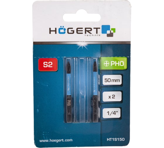 Изображение товара Биты ударные PH0, 50 мм, сталь S2, 2 шт HOEGERT TECHNIK HT1S150