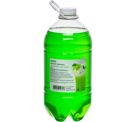 Изображение товара Мыло жидкое универсальное "Зеленое яблоко" KIPNI, ПЭТ 4,5 л. 4620219475695