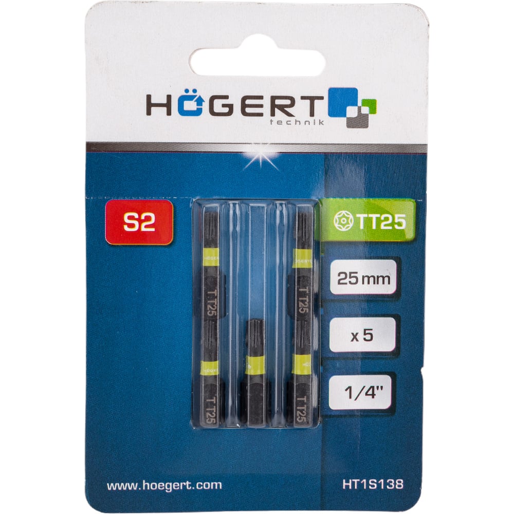 Изображение товара Биты ударные TORX 25 25 мм S2 HOEGERT TECHNIK HT1S138 5 шт