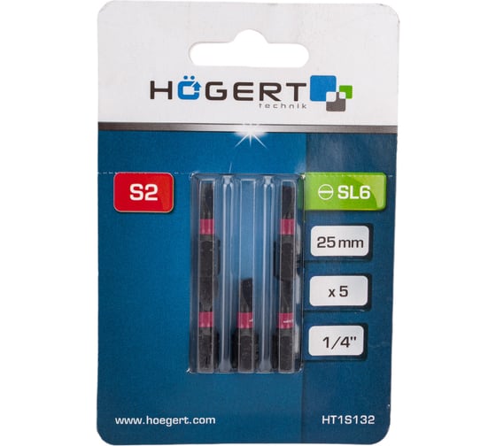 Изображение товара Биты ударные SL6, 25 мм, сталь S2, 5 шт HOEGERT TECHNIK HT1S132