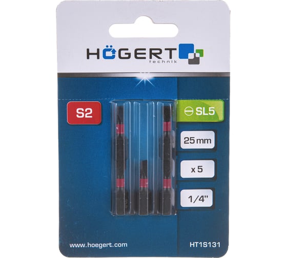 Изображение товара Биты ударные SL5, 25 мм, сталь S2, 5 шт HOEGERT TECHNIK HT1S131