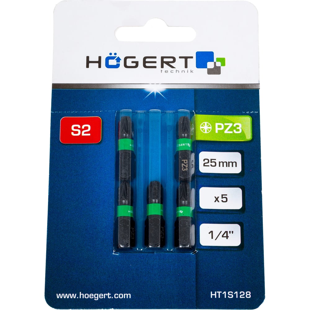 Биты ударные PZ3, 25 мм, сталь S2, 5 шт HOEGERT TECHNIK HT1S128
