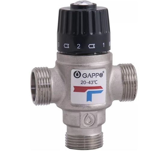 Изображение товара Клапан термосмесительный 3/4'' нар/нар/нар боковое смешение 35-60 град. Gappo 550205