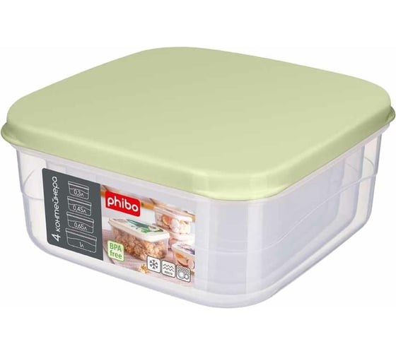 Изображение товара Комплект контейнеров Phibo для продуктов 4 шт., 0,3л + 0,45л + 0,65л + 1л Зеленый 433124436