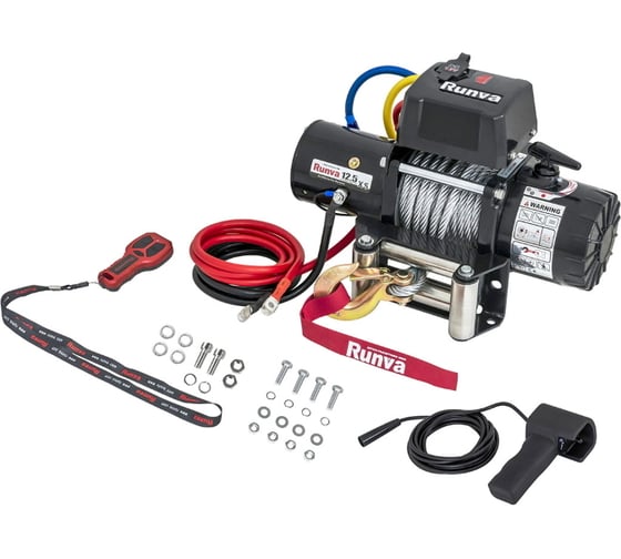 Изображение товара Электрическая лебёдка Runva 12V 12500 lbs 5670 кг короткий барабан стальной трос 12.5XS