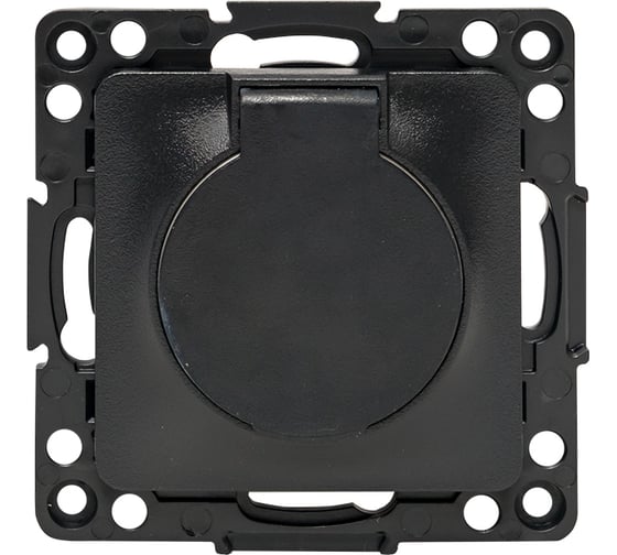 Изображение товара Механизм 1-местной розетки EKF Стокгольм с/з 16А черный с крышкой и защитными шторками IP44 EZR16-028-10-44