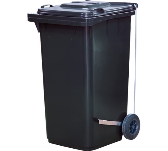 Изображение товара Мусорный контейнер Тара.ру п/э, 240 л, с педальным приводом Г-образным, серый 09856