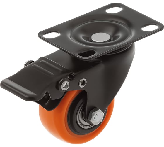 Изображение товара Мебельное колесо А5 SCzb 25o 50 мм, площадка, тормоз, оранжевое 1006390