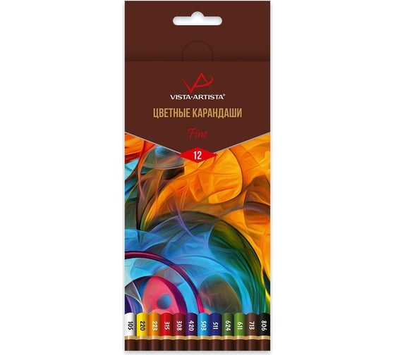 Изображение товара Набор цветных карандашей Vista-Artista заточенный, 8 шт, 12 цветов 561591