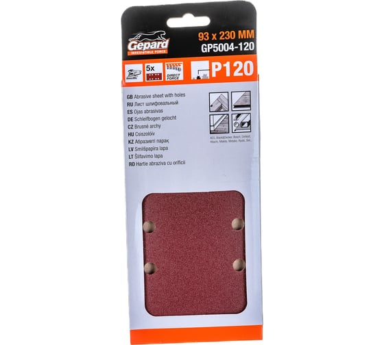 Изображение товара Шлифлист самосцепляющийся 5 шт, 93x230 мм, Р120 GEPARD GP5004-120