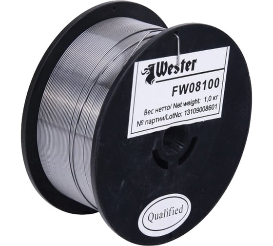 Изображение товара Проволока сварочная FW 08100, 0.8 мм, 1 кг, флюсовая/порошковая, катушка 100 мм Wester 120363