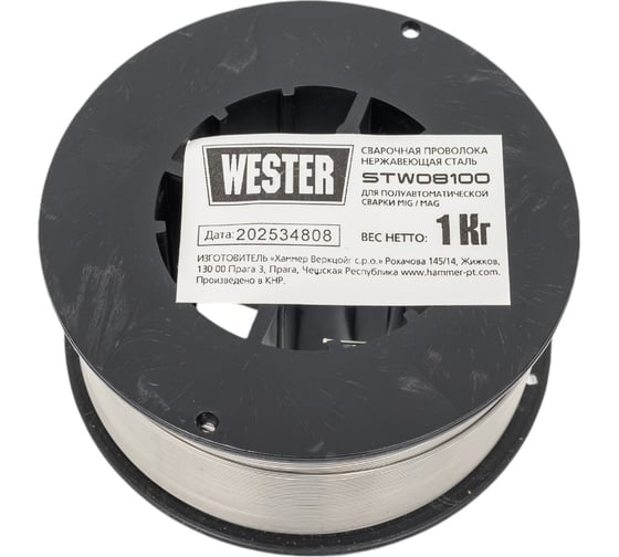 Изображение товара Проволока сварочная STW 08100, 0.8 мм, 1 кг, нержавеющая, катушка 100 мм Wester 120415