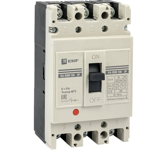 Изображение товара Автоматический выключатель EKF ВА-99М 100/63А 4P 5In 35кА PROxima mccb99-4P5In100-63m