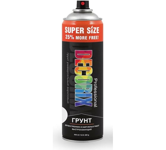 Изображение товара Аэрозольный грунт Decorix PROFESSIONAL SUPER SIZE (акриловый; матовый; белый; 650 мл) 0140-24 DX