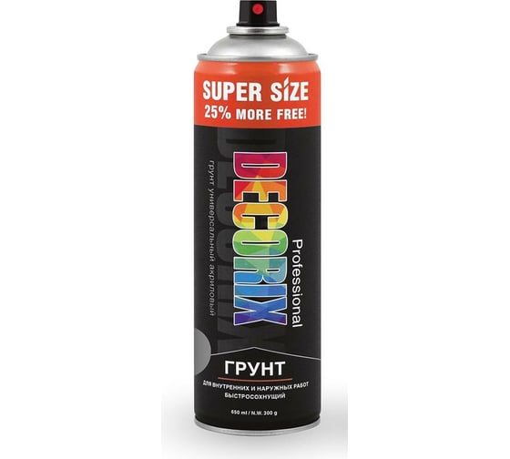 Изображение товара Грунт аэрозольный Decorix ПРОФЕССИОНАЛЬНЫЙ акриловый матовый серый, 650 мл 0140-10 DX