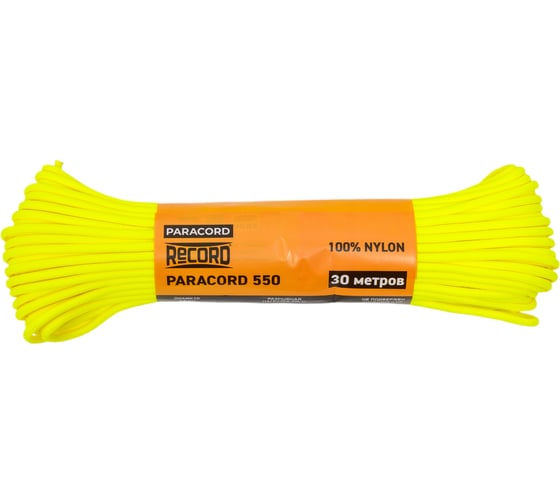 Изображение товара Паракорд RECORD Моток 32пр ПА d=4.0мм, 30 м, неон-лайм, 4680253047227