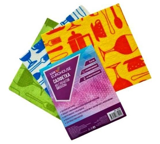 Изображение товара Салфетки из губчатой вискозы EUROHOUSE Lux 16х15 см, 3 шт 14594