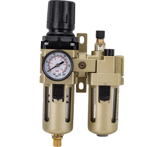 Изображение товара Блок подготовки воздуха AC3010-02 1/4", влагоотделитель с лубрикатором, релятором давления и манометром Pegas pneumatic 4703