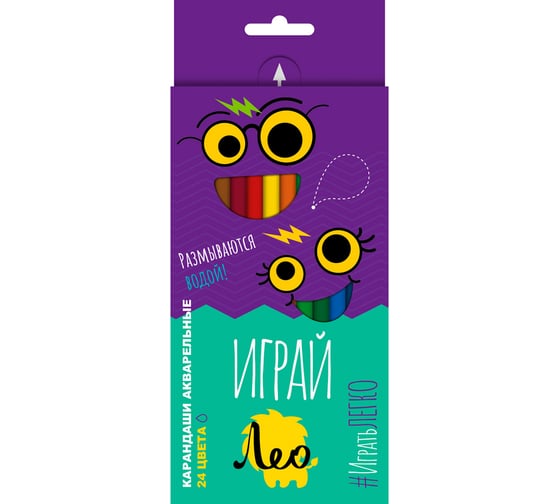 Изображение товара Набор трехгранных акварельных карандашей Лео Играй заточенный 24 цв. в уп., 4 шт. 641520