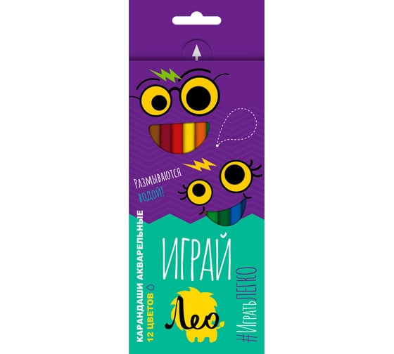 Изображение товара Набор трехгранных акварельных карандашей Лео Играй заточенный 12 цв. в уп., 8 шт. 641518