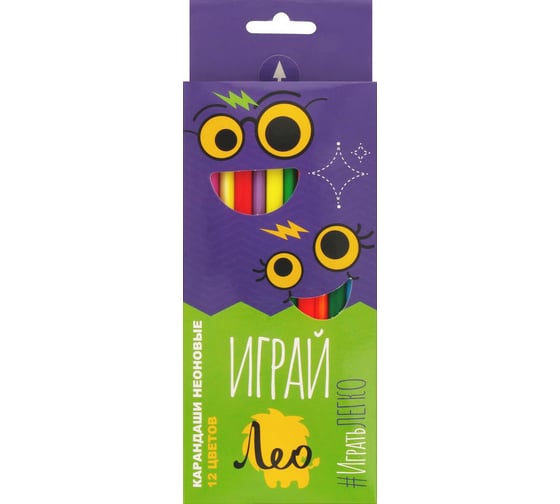 Изображение товара Набор неоновых трехгранных карандашей Играй Лео заточенный 12 цв в уп., 8 шт. 641543