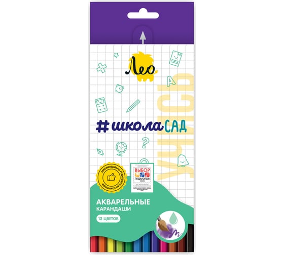 Изображение товара Набор акварельных карандашей Лео Учись заточенный 12 цв. уп., 8шт. 585994