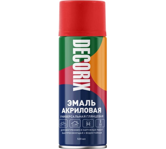 Изображение товара Аэрозольная универсальная эмаль Decorix (акриловая; ярко-красный; 520 мл) 0101-67 DX