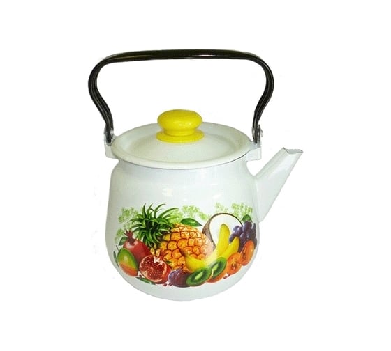 Изображение товара Эмалированный чайник СТАЛЬЭМАЛЬ декор Эквадор сферический 3.5 л, белый, с кнопкой С2716.3*80 ТБ17212