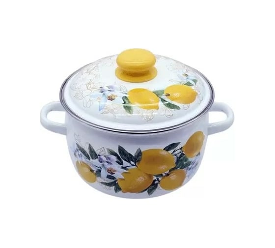 Изображение товара Сферическая эмалированная кастрюля СТАЛЬЭМАЛЬ Лимоны 3 л с ободком белая 3МС181Р ПС6854