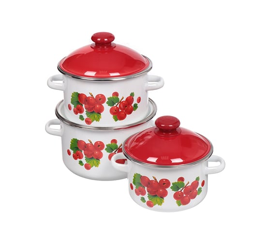 Изображение товара Набор эмалированной посуды СТАЛЬЭМАЛЬ №15 Калина 3 предмета красная крышка 2 л, 3 л, 4 л N15BY84 ПС4883