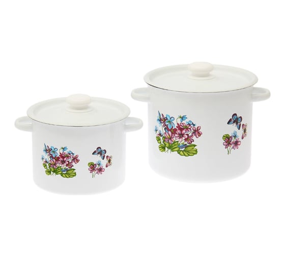 Изображение товара Набор эмалированной посуды СТАЛЬЭМАЛЬ №20 Фиалка 2 предмета кастрюли 3.5 л, 5.5 л ТБ6341
